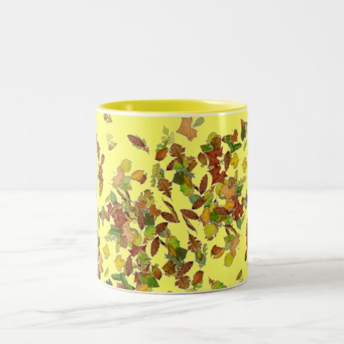 FALL AUTUMN LEAVES Yellow Two_Tone Coffee Mug