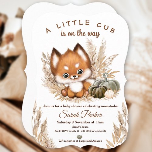 Fall Autumn Little Fox Baby Shower Invitation