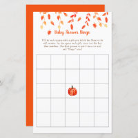 Fall Autumn Little Pumpkin Baby Shower Bingo Game