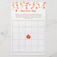 Fall Autumn Little Pumpkin Baby Shower Bingo Game Flyer