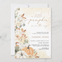 Fall Autumn Little Pumpkin Baby Shower Invitation