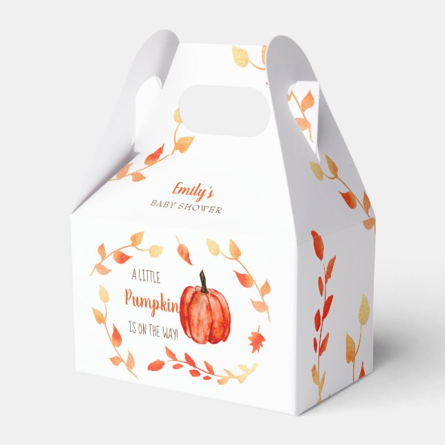 Fall Autumn Little Pumpkin Baby Shower Leaves Favor Boxes (Front Side)