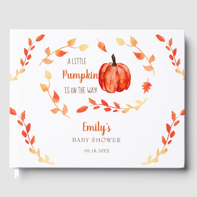 Fall Autumn Little Pumpkin Baby Shower Leaves  Guest Book (Front)