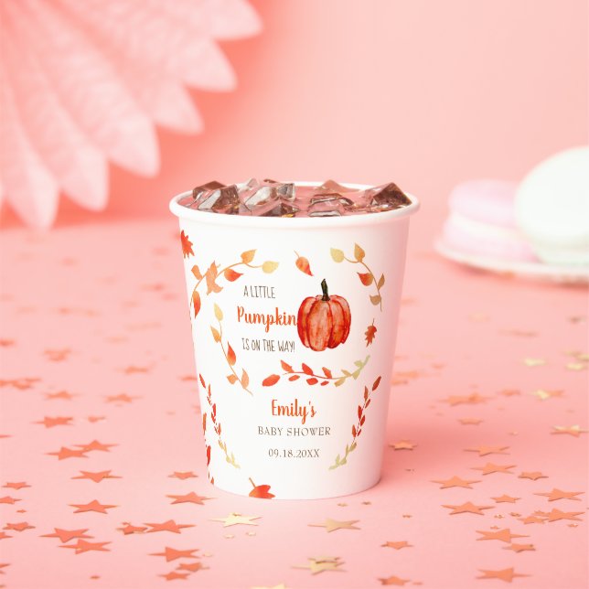 Fall Autumn Little Pumpkin Baby Shower Leaves  Paper Cups (Insitu)