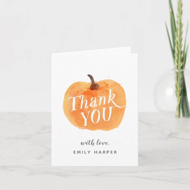 Fall Autumn Little Pumpkin Folded Thank You Card (Front)