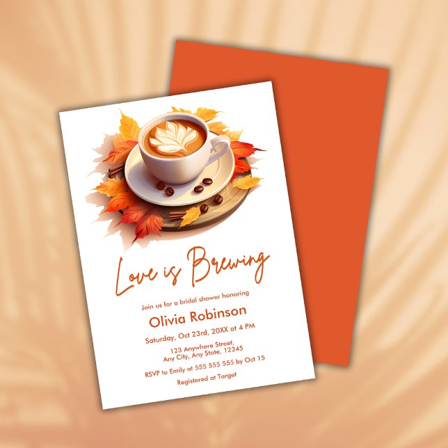 Fall Autumn Love is Brewing Coffee Bridal Shower Invitation (Fall Autumn Love is Brewing Coffee Bridal Shower Invitation )