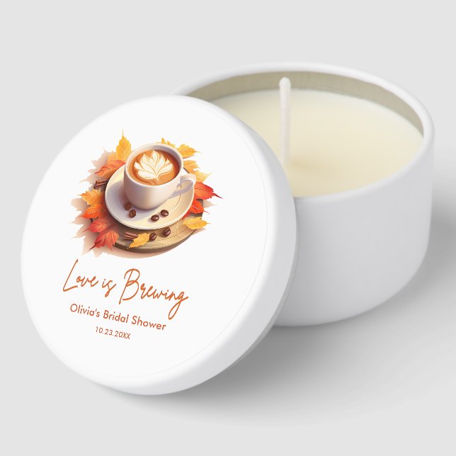 Fall Autumn Love is Brewing Coffee Bridal Shower  Mini Candle Favors (Corner)