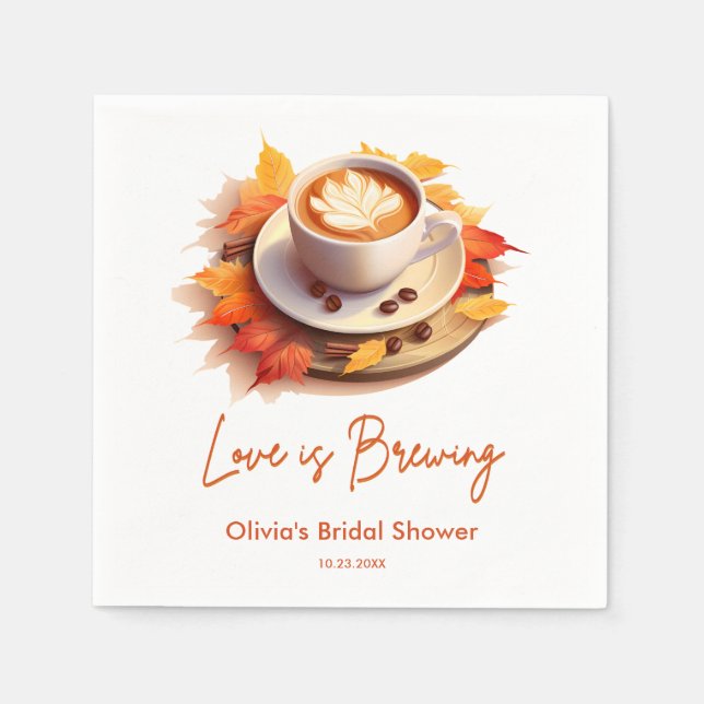 Fall Autumn Love is Brewing Coffee Bridal Shower  Napkins (Front)