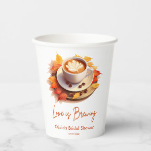 Fall Autumn Love is Brewing Coffee Bridal Shower Paper Cups