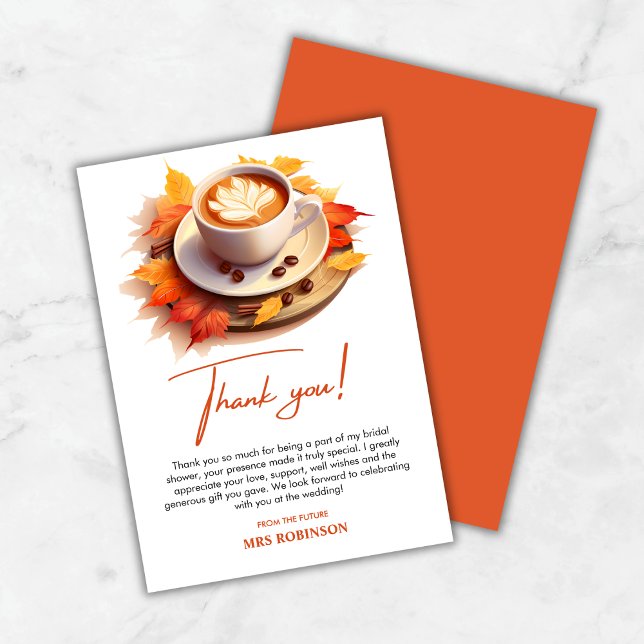 Fall Autumn Love is Brewing Coffee Bridal Shower  Thank You Card (Fall Autumn Love is Brewing Coffee Bridal Shower Thank You Card )