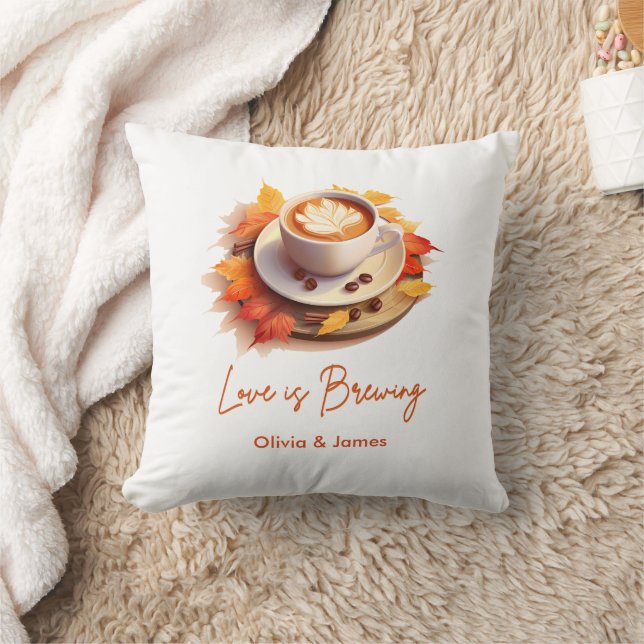 Fall Autumn Love is Brewing Coffee Bridal Shower  Throw Pillow (Blanket)