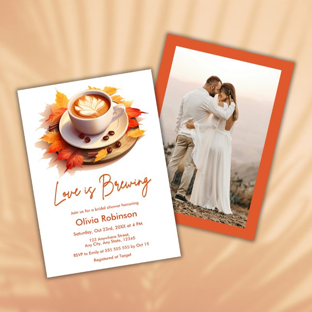 Fall Autumn Love is Brewing Photo Bridal Shower  Invitation (Fall Autumn Love is Brewing Photo Bridal Shower Invitation )