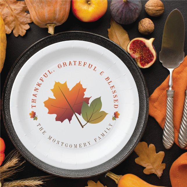 Fall Autumn Maple Leaf Grateful Thanksgiving Party Paper Plates (Fall Autumn Leaves Pop Tree Happy Thanksgiving Paper Plates)