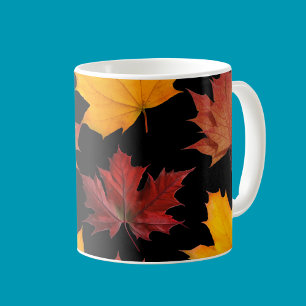 Fall Autumn maple leaves black Coffee Mug