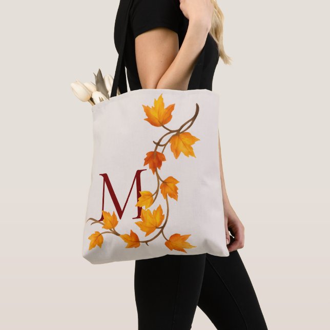 Fall Autumn Maple Leaves Branch Tote Bag (Close Up)