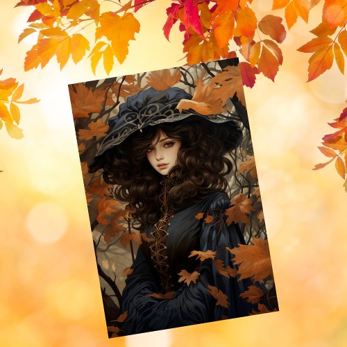 Fall Autumn Maple Leaves Pretty Girl In Black Tissue Paper