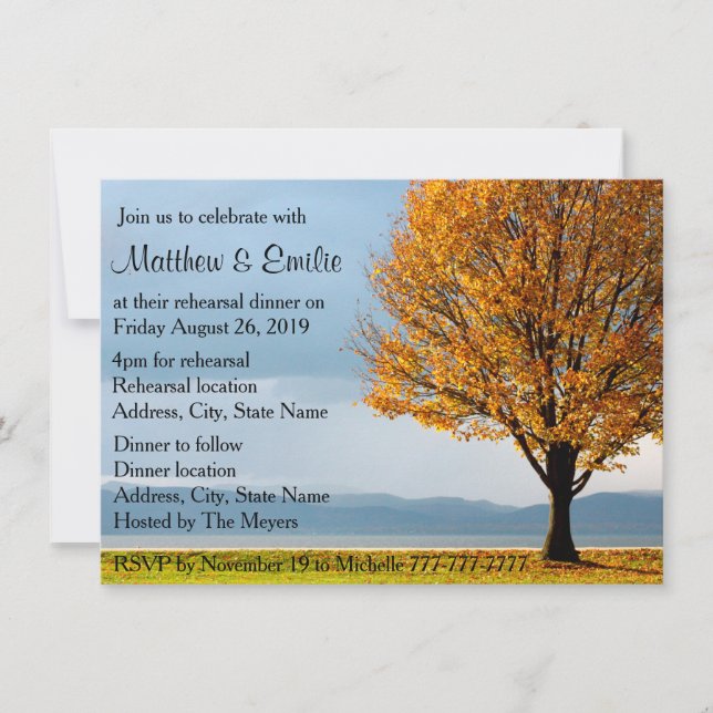 Fall Autumn Maple Tree Rehearsal Dinner Invitation (Front)