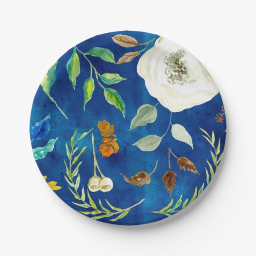 Fall Autumn Modern Leaf Floral Seeds Acorn Painted Paper Plates