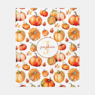 Fall Autumn Monogram Name Pumpkins Fleece Blanket