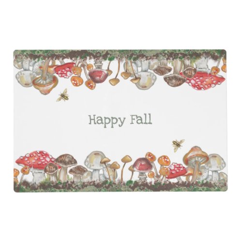 Fall Autumn Mushroom Art Nature Sage Green  Placemat