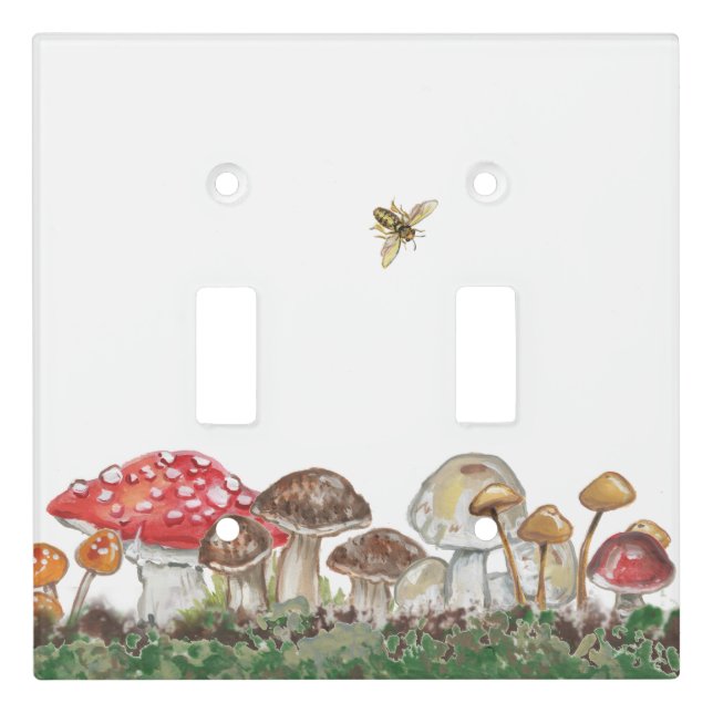 Fall Autumn Mushroom Bee Art Woodland Nature Light Switch Cover (Front)