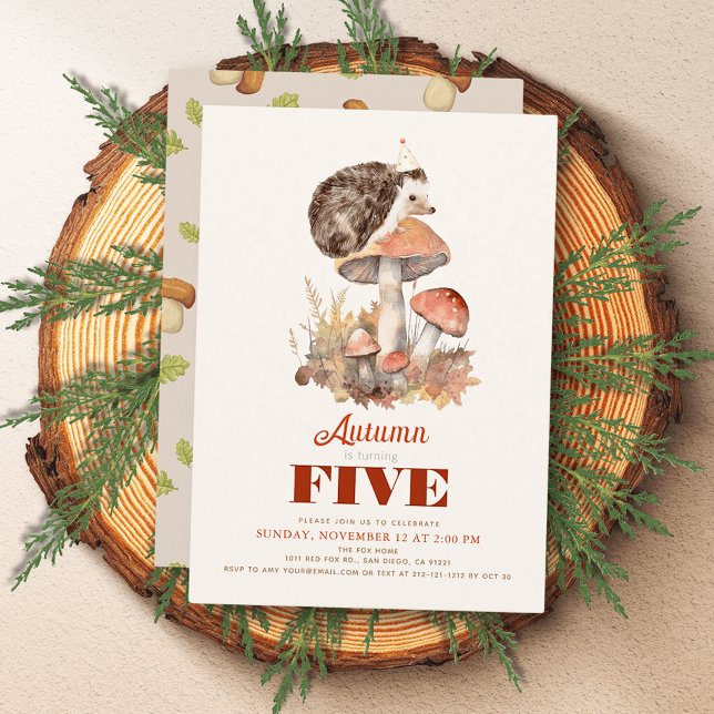 Fall/Autumn Mushroom Hedgehog Kids Birthday Invitation (Creator Uploaded)