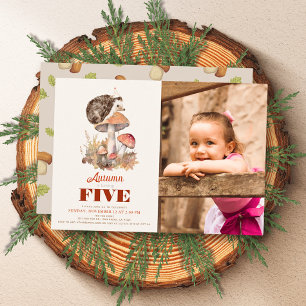 Fall/Autumn Mushroom Hedgehog Kids Birthday Photo Invitation