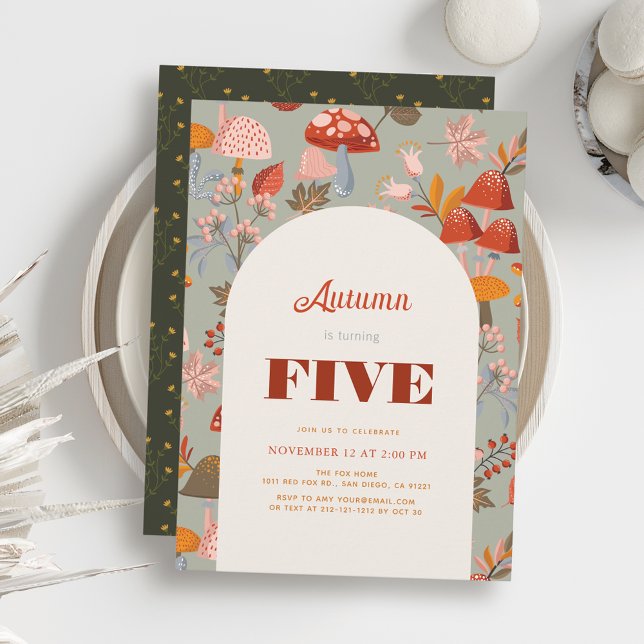 Fall/Autumn Mushroom & Wildflower Sage Birthday Invitation (Creator Uploaded)