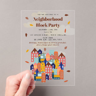 Fall Autumn Neighborhood Block Party Acrylic Invitations