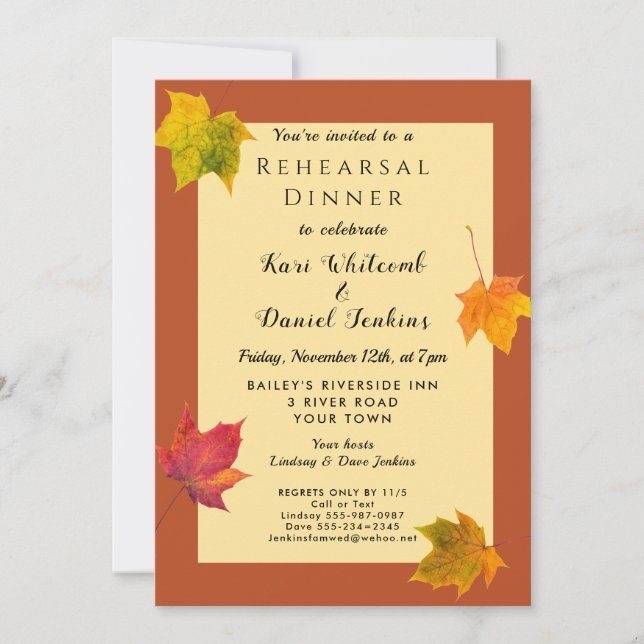 Fall Autumn October November Rehearsal Dinner Invitation (Front)