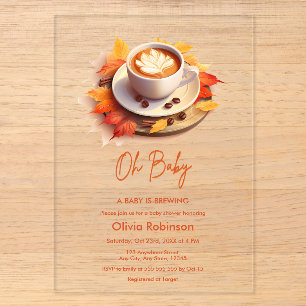 Fall Autumn Oh Baby A Baby is Brewing Baby Shower Petite Acrylic Invitation