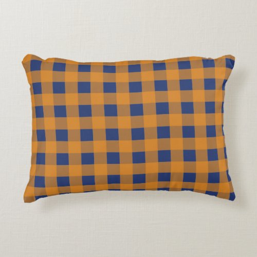 Fall Autumn Orange Blue Plaid Pattern Accent Pillow