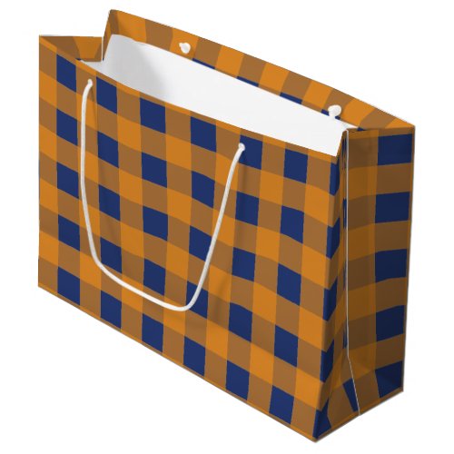 Fall Autumn Orange Blue Plaid Pattern  Large Gift Bag