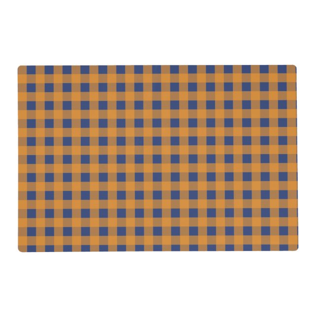 Fall Autumn Orange Blue Plaid Pattern  Placemat (Front)