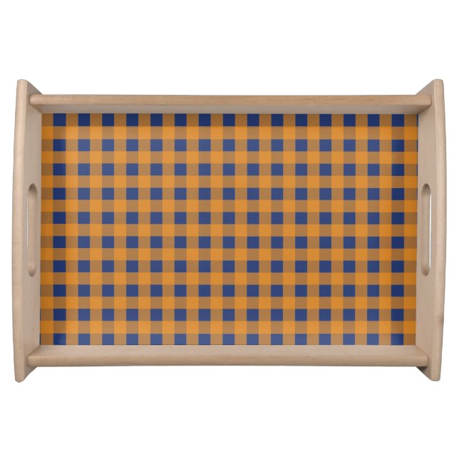 Fall Autumn Orange Blue Plaid Pattern  Serving Tray (Front)