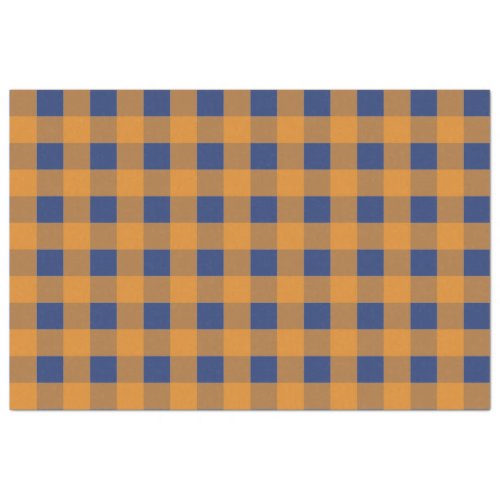 Fall Autumn Orange Blue Plaid Pattern Tissue Paper