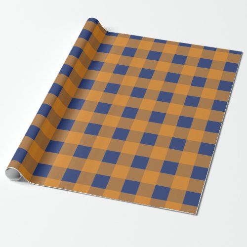 Fall Autumn Orange Blue Plaid Pattern Wrapping Paper