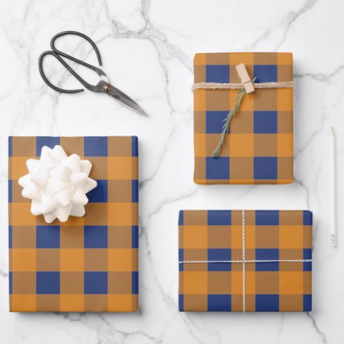 Fall Autumn Orange Blue Plaid Pattern   Wrapping Paper Sheets