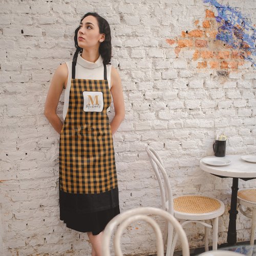 Fall Autumn Orange Buffalo Check Personalized Apron