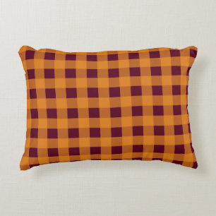 Fall Autumn Orange Burgundy Plaid Pattern Accent Pillow