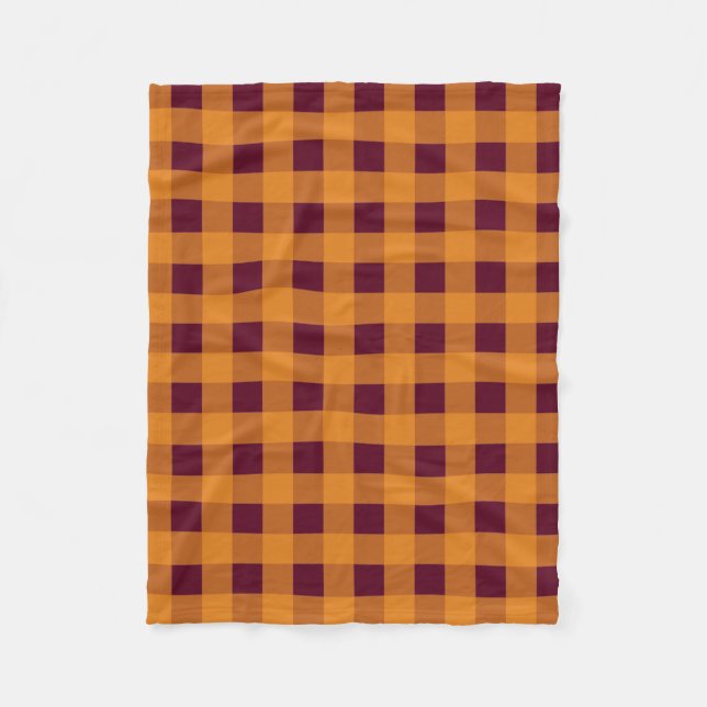 Fall Autumn Orange Burgundy Plaid Pattern Fleece Blanket (Front)