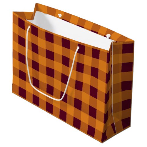 Fall Autumn Orange Burgundy Plaid Pattern   Large Gift Bag