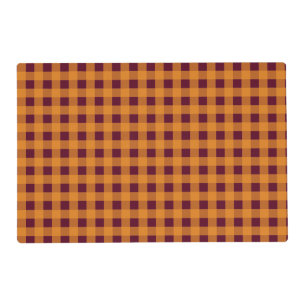 Fall Autumn Orange Burgundy Plaid Pattern Placemat