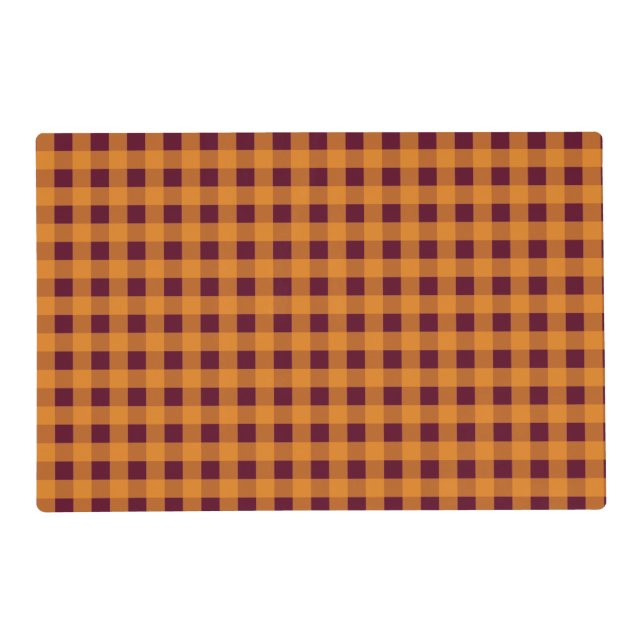 Fall Autumn Orange Burgundy Plaid Pattern Placemat (Front)