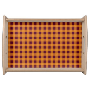 Fall Autumn Orange Burgundy Plaid Pattern Serving Tray