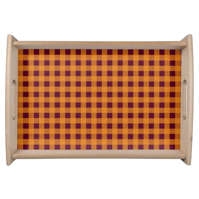 Fall Autumn Orange Burgundy Plaid Pattern  Serving Tray (Front)