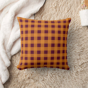 Fall Autumn Orange Burgundy Plaid Pattern Throw Pillow