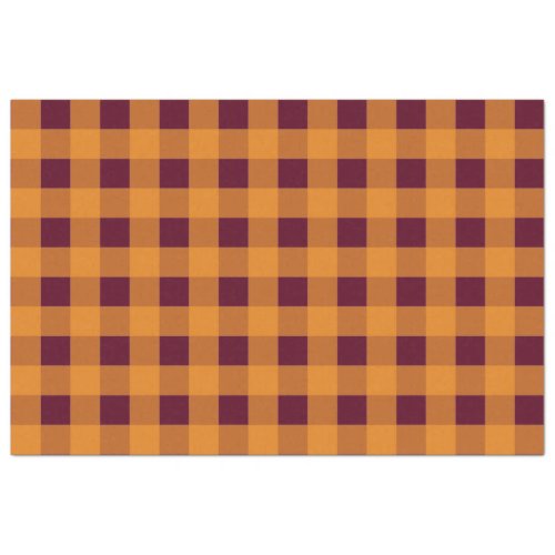 Fall Autumn Orange Burgundy Plaid Pattern Tissue Paper