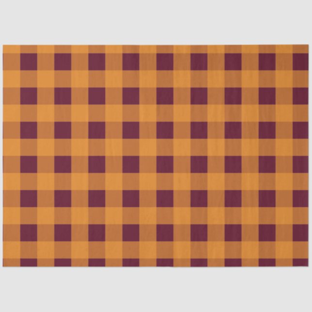 Fall Autumn Orange Burgundy Plaid Pattern Tissue Paper (Front)