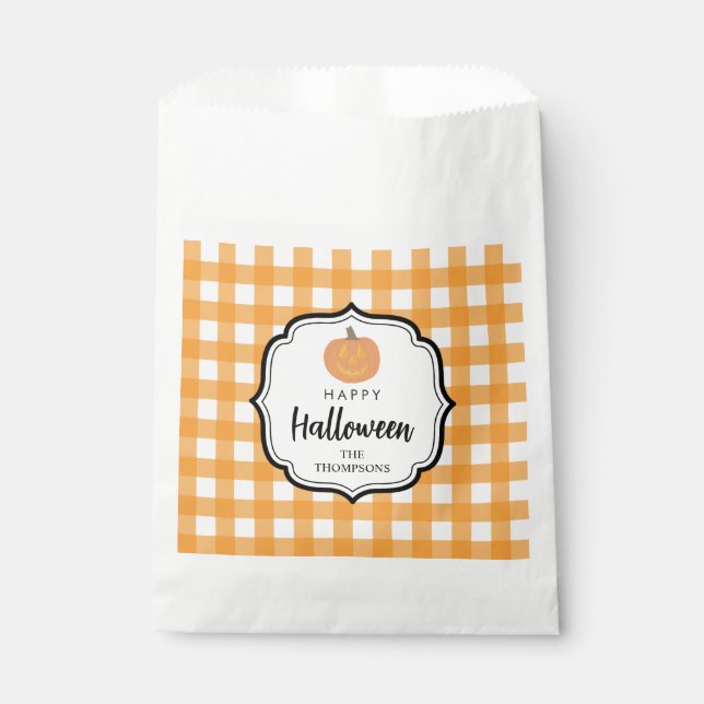 Fall Autumn Orange Plaid Halloween Pumpkin  Favor Bag (Front)